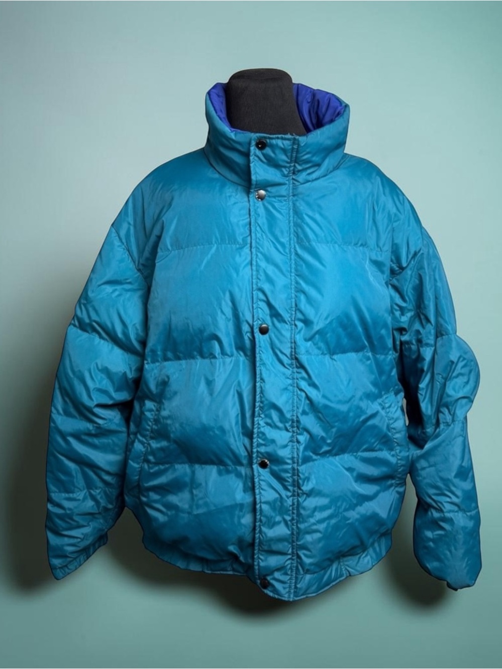 Vintage Lands’ End Goose DOWN Puffer Jacket Unisex XL Teal Green Blue Outdoors
